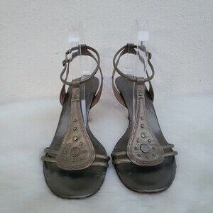 Cole Haan ankle strap open toe bronze heels wmns Sz 9B